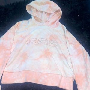 New Pinky Peach Tie Dye Guess Hoodie s m logo sweatshirt sweater embroidered